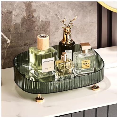 BESSKON Makeup Perfume Organizer, Bathroom Vanity Tray Countertop, Clear Decorative Perfume Trays for Dresser, Skincare Tray for Cosmetics, Candle, Lotions, Jewelry, Tray for Bathroom Counter - Green - L