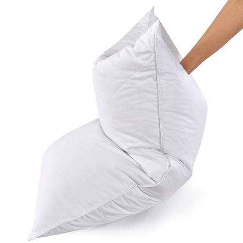 Three Geese Pack of 2 White Goose Feather Bed Pillows King Size- Soft 600 Thread Count 100% Cotton, Medium Firm,Soft Support Surround Fill Polyester,White Solid - King (Pack of 2) - White