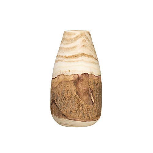 Creative Co-Op 13" H Carved Paulownia Wood Live Edge (Each one Will Vary) Vase, 12.5", Brown - 12.5"