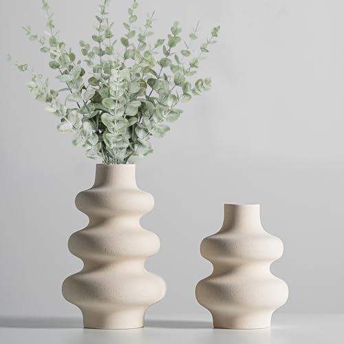 Steviieden Ceramic Vases Set 2, Modern Home Decor,Off White Round Vases,Modern Dried Flower Vases, Boho Home Decor for Centerpieces Wedding Dinner Table Party Living Room Office Bedroom - Off White B - S&L