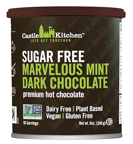Castle Kitchen Sugar Free Marvelous Mint Premium Dark Hot Chocolate Mix with Monkfruit (8 oz) - Vegan, Dairy Free, Plant Based - Keto & Diabetic - Mix with Milk Substitute - Good Source of Fiber - Sugar Free Double Dutch - 1 Pack - 8 Ounce (Pack of 1)