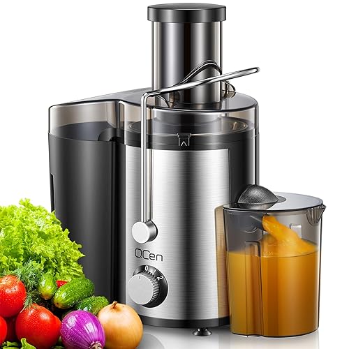 Qcen Juicer Machine, 800W Centrifugal Juicer Extractor with Wide Mouth 3” Feed Chute for Fruit Vegetable, Easy to Clean, Stainless Steel, BPA-free (Black) - 800W - Black