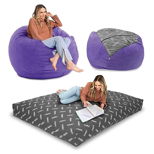CordaRoy's Chenille Bean Bag Chair, Convertible Chair Folds from Bean Bag to Lounger, As Seen on Shark Tank, Very Peri Purple - Queen Size - Queen - Very Peri Purple