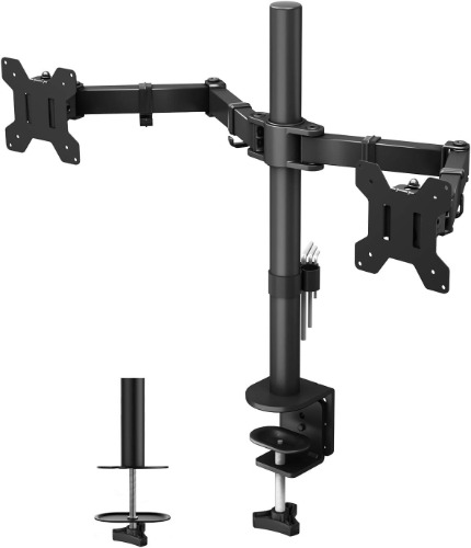 BONTEC Monitor Arm för 13–27 tum LCD LED Bildskärm, Ergonomisk Dubbel Skärmstativ för Bord, Höjdjustering, Monitor Stand Med Lutning 90° Vridbar 180° Rotera 360°, VESA-mått: 75/100