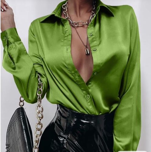 Satin Solid Button Front Shirt 