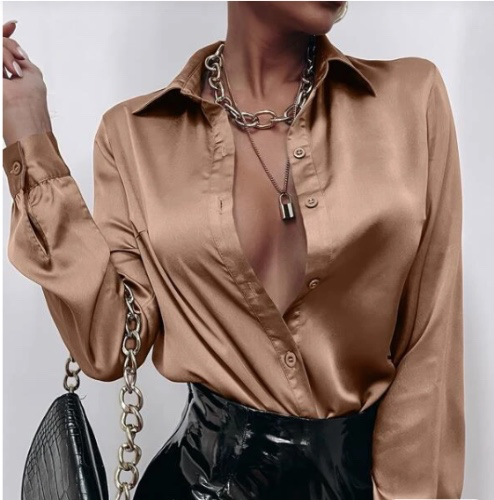 SHEIN BAE Satin Solid Button Front Shirt 