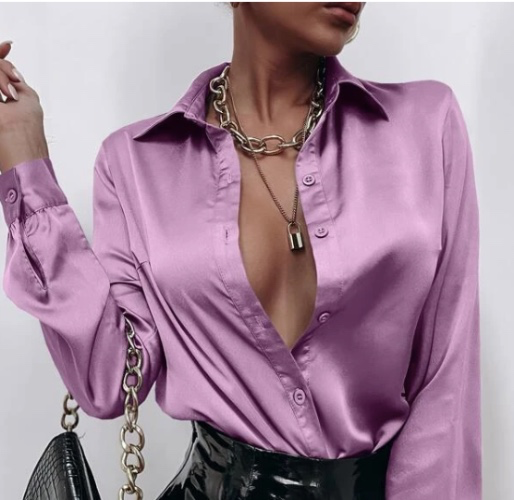 SHEIN BAE Satin Solid Button Front Shirt | SHEIN USA