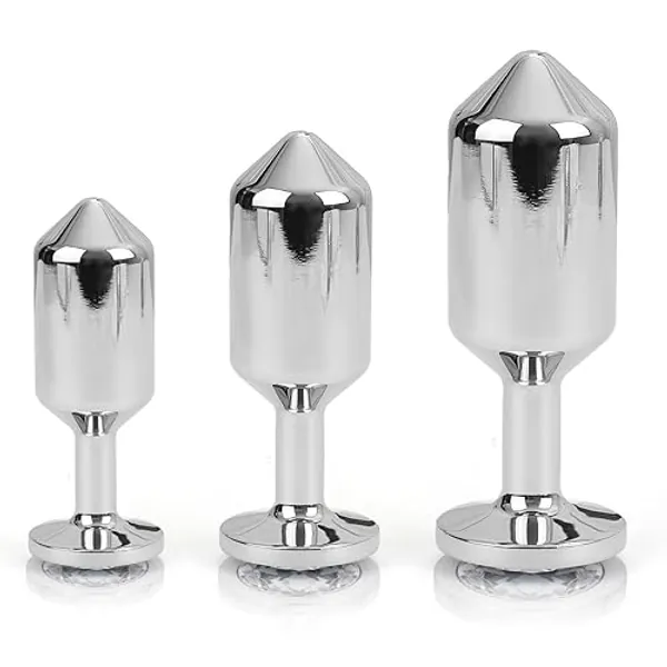 3PCS Premium Metal Weighted Anal Plugs with Luxury Jewel, Anal Training Kit Sex Toy for Men Women Couples