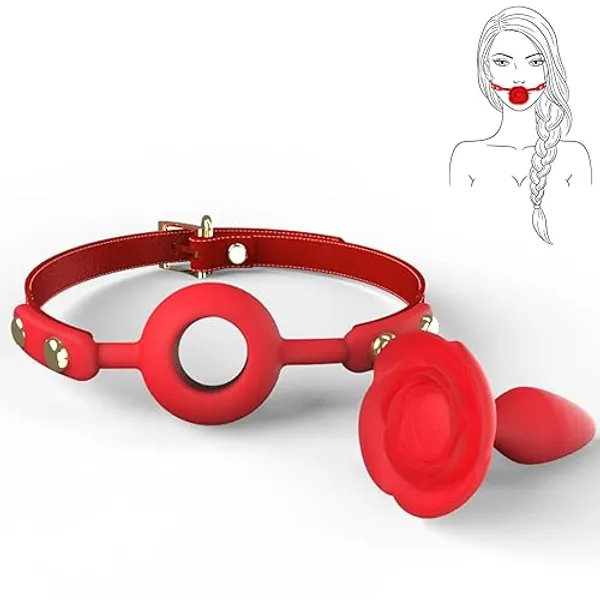 Silicone Rose Mouth Ball Gag- Doltish Breathable Sex Gag with Removable Anal Plug Bondage Restraints BDSM Adult Toys for Men Women and Couple