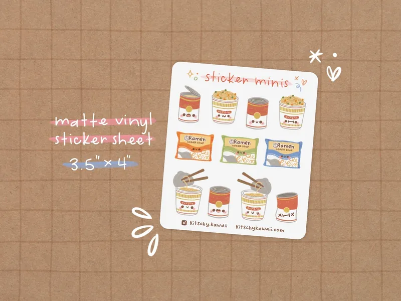 Soup Mini Sticker Sheet | Cute Stickers - Cute Food Stickers - Cute Stationery - Planner Stickers - Ramen Stickers - Cup Noodles Stickers