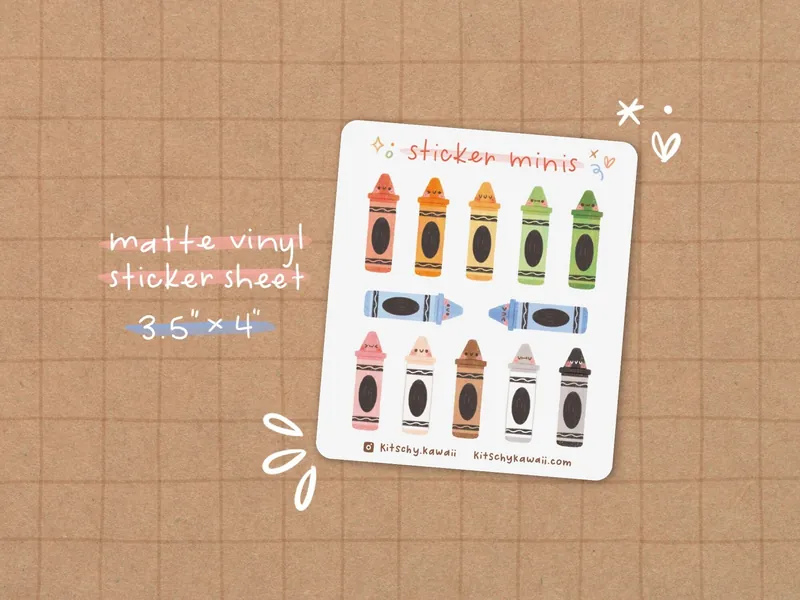 Crayon Mini Sheet | Cute Stickers - Kawaii Stickers - Cute Stationery - Cute Planner Stickers - Cute Art Stickers - Kawaii School Stickers