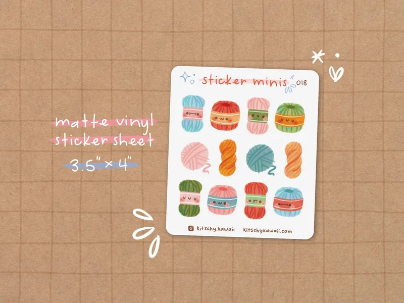 Yarn Sticker Sheet | Yarn Stickers - Kawaii Stickers - Cute Stationery - Planner Stickers - Cute Stickers - Kawaii Stickers - Bujo Stickers
