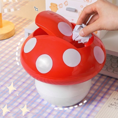 1pc Mushroom Trash Can Cute Sundries Storage Box Small Trash Can For Desktop Plastic Waste Basket Trash Can With Lid