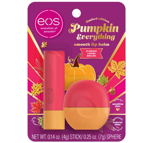 eos Limited Edition Pumpkin Everything Lip Balm- Pumpkin Crème Brûlée, All-Day Moisture, Made for Sensitive Skin, Lip Care Products, 0.39 oz, 2 Piece set - Pumpkin Crème Brûlée - 2 Piece set