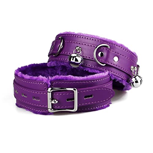 Kiheony leather choker Necklace for women with bell or lock Adjustable Collar size - Medium - Bell - Purple