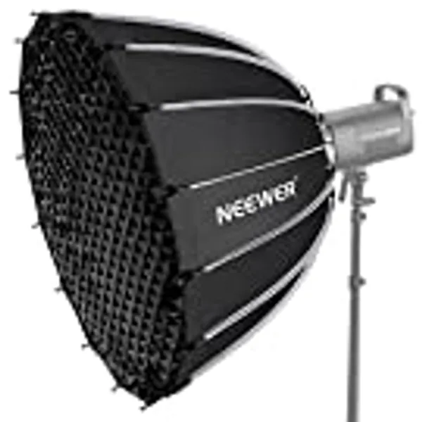 NEEWER 33inch/85cm Parabolic Softbox Quick Set up Quick Folding, with Diffusers/Honeycomb Grid/Bag, Compatible with Aputure 120d Light Dome Godox sl60w NEEWER RGB CB60 and Other Bowens Mount Lights