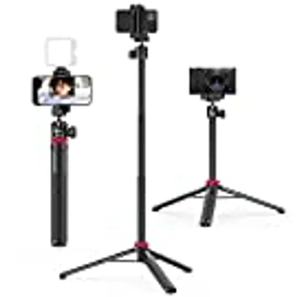 ULANZI MT-44 Extendable Phone Tripod, 44" Selfie Stick Phone Vlog Tripod Stand with 2 in 1 Phone Clip, 360° Ball Head Camera Tripod for iPhone Sony Canon GoPro, Lightweight for Travel