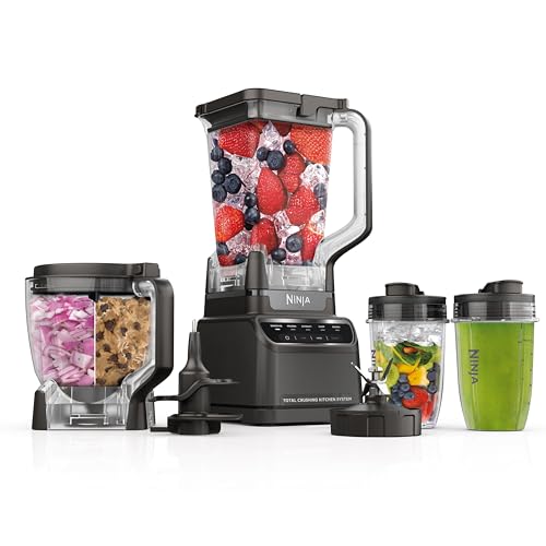 Ninja BR601AMZ Ninja Total Crushing Kitchen System for Smoothie, Frozen, Extract, Chop & Dough, 1200 Watt, 72-oz. Full-Size Pitcher, 8-cup Food Processor Bowl, 18-oz. To-Go Cup, BPA Free, Dark Grey - Pitcher+Bowl+(2) 18-oz. Cups
