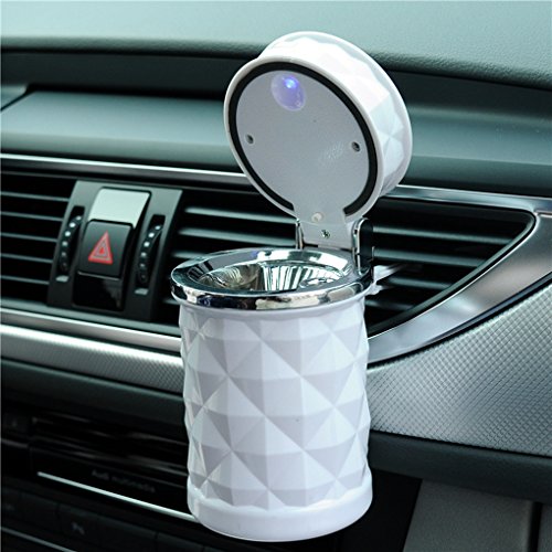 Auto Car Ashtray Portable with Blue LED Light Ashtray Smokeless Smoking Stand Cylinder Cup Holder (White) - White