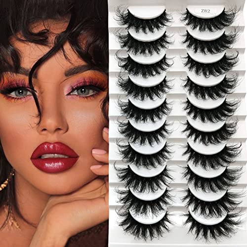 False Eyelashes Fluffy Cat-Eye Lashes Mink 8d 18MM Mink Lashes Natural Look, Wispy Soft Faux Mink Eyelashes, Dramatic Thick Volume Eyelashes Mink, Wholesales Fake Lashes 10 Pairs(Z82) - Fluffy-Z82