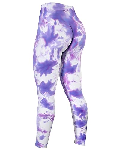AUROLA Dream Collection Workout Leggings for Women High Waist Seamless Scrunch Athletic Running Gym Fitness Active Pants - Fantasy Jacaranda Tie Dye - Medium