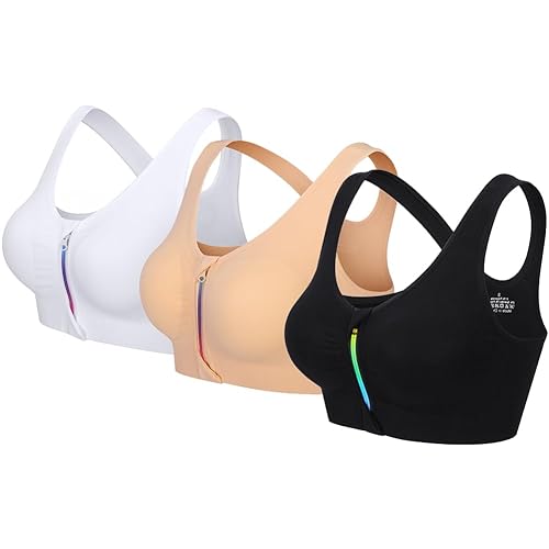YEYELE Medium Support and Removable Pad Tank Top Racerback Post Surgery Sports Bras for Women - Large - Black/White/Beige
