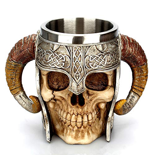 Stainless Steel Skull Mug Viking Drinking Cup Skeleton Resin Beer Stein Tankard Coffee Mug Tea Cup Halloween Bar Drinkware Gift - Viking Mug-1