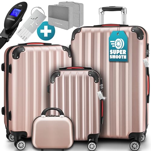 MONZANA® Baseline Kofferset 4tlg Rose-Gold Beautycase M L XL Gelgriffe Zahlenschloss Reisekoffer Trolley Koffer Rollkoffer