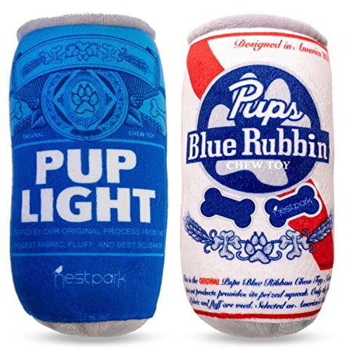 Pup Light and Pups Blue Rubbin Funny Dog Toys - Beer Dog Toys - Plush Squeaky Dog Toys for Medium, Small and Large - Cute Dog Gifts for Dog Birthday - Cool Stuffed Parody Dog Toys (2 Pack) (Mix) - Mix