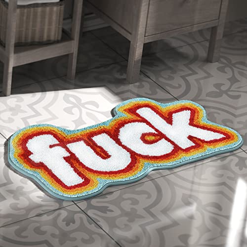 WuuusDay Fuck Cool Rugs for Bedroom, Cute Small Rugs,Funky Bath Mat,Non Slip Cute Bath Rug,Unique Bathroom Rugs,Preppy Colorful Rugs,s Area Rugs for Living Room Washable Absorbent Rug 33x17IN - Blue