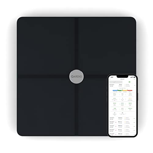 QardioBase X Smart WiFi Scale and Full Body Composition 12 Fitness Indicators Analyzer. App-Enabled for iOS, Android, iPad, Apple Health. Athlete, Pregnancy and Multi-User Modes. - Black