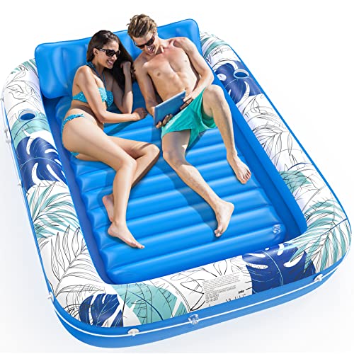 Pool Floats Adult - Inflatable Pool Built-in Cup Holders - Tanning Pool Water Filled - Suntan Tub - 4-in-1 Blow Up Pool Lounger - Kids Ball Pit Pool Toys (XL) - Blue-XL