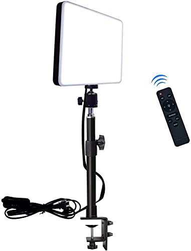 LED Desk Bi-Color Video Light, Key Light with C-Clamp Stand, 2700K-5700K Dimmable, Wireless Remote, Studio Photography Lighting