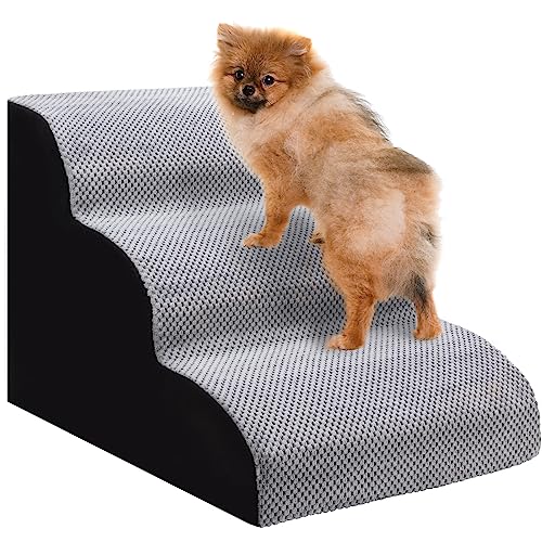 3-Step Dog Stairs for Beds and Couches - High-Density Foam, Machine-Washable Cover - Cat Doggy Pet Steps Reduce Stress on Pet Joints and Improve Accessibility