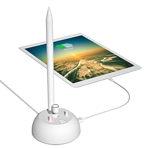 Charging Stand Compatible with Apple Pencil 1st Generation - 3 in 1 iPad Pencil Charger Dock Holder with LED Light & Pencil Tips and Cap Holder - iPad Pen Charging Adapter with USB Port - Compatible with Apple Pencil 1st Gen