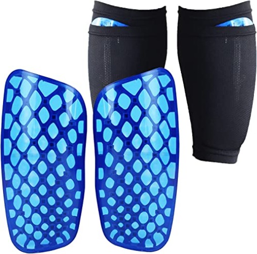 Senston Soccer Shin Guards with Sleeves - Not Easy to Slip Out Shin Guard Soccer Shin Pads Adult/Youth - Blue - Medium