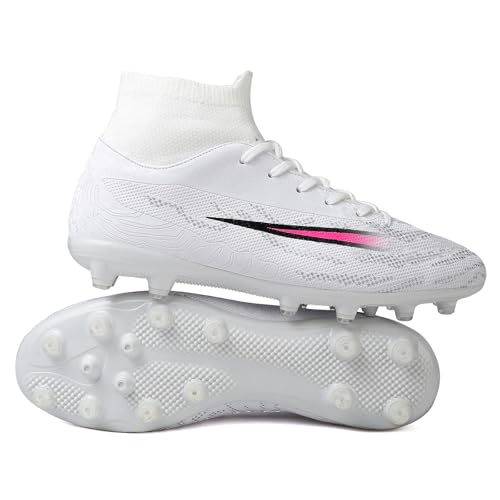 RDYLBU Soccer Cleats Mens Football Cleats Womens Soccer Shoes AG/FG - 6 Women/4.5 Men - White-ag