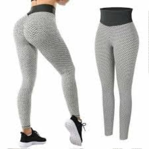 Grey Honeycomb High-Waisted TikTok Leggings for Women Size Medium/M - Perfect for Workout, Comfortable and Stylish, with Tummy Control and Pockets