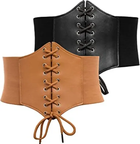 RACE KARIN Lace-up Cinch Belt Tied Corset Elastic Waist Belt