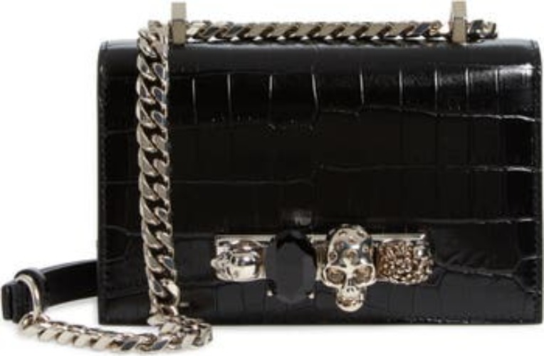 Mini Jeweled Croc Embossed Leather Crossbody Bag