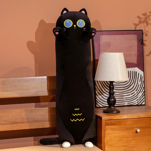 PLUSH PILLOW // Soft and cuddly long cat - black / 90cm