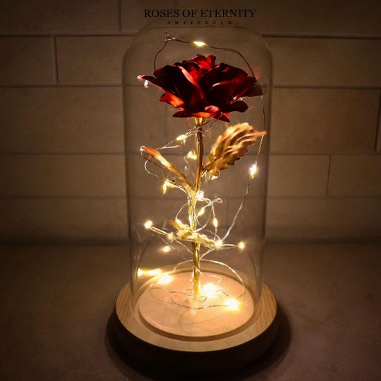 DECOARATION // Golden rose in glass bell with LED