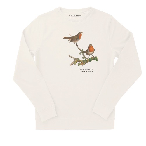 Rouge-gorge familier (Pull crew neck unisexe) | L / Blanc Cassé