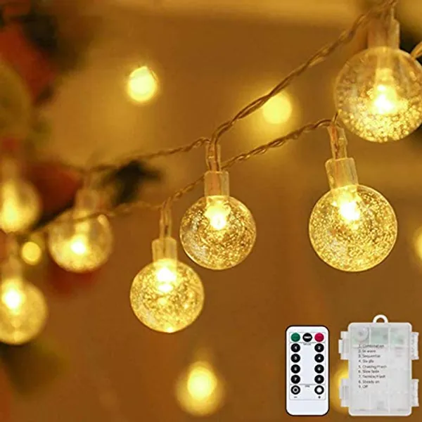 Metaku Globe String Lights Fairy Battery Operated 26ft 60LED with Remote Waterproof Indoor Outdoor Hanging Decorative Christmas for Home Party Patio Garden Wedding