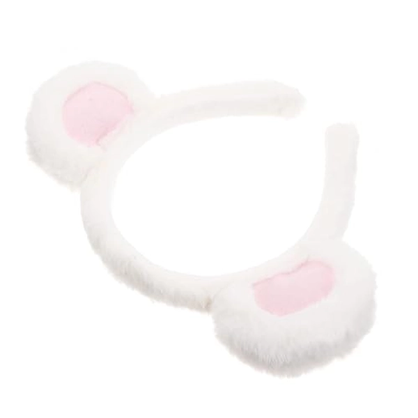 Lurrose Ears Headband Cute Ears Headband Fluffy Hair Band Animal Ears Headwear for Party Cosplay White Pink