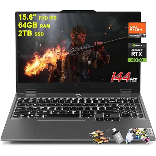Lenovo LOQ Gaming Laptop 15.6" FHD IPS 144Hz (100% sRGB G-SYNC) AMD Octa-Core Ryzen 7 7435HS (Beats i7-12650H) 64GB RAM 2TB SSD GeForce RTX 4050 Backlit Nahimic Rapid Charge Win11 w/ICP Accessory - 64GB RAM | 2TB SSD - RTX 4050 & R7 7435HS