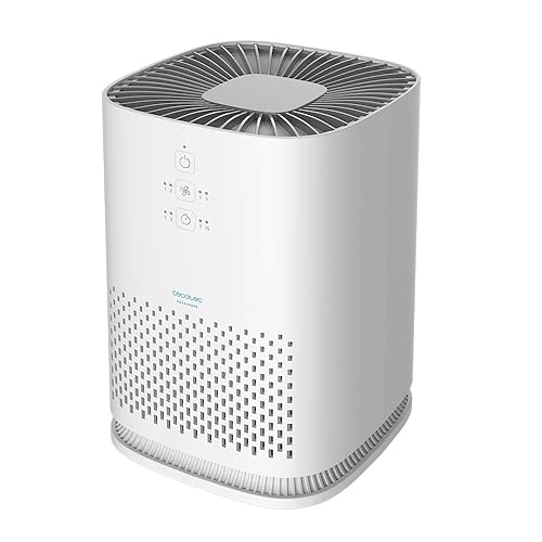 Cecotec Purificador de Aire con Temporizador TotalPure Connected 1000 Handy. Potencia 25 W, Bajo Consumo, 60 CADR, 3 Etapas de filtrado, 3 Velocidades, Cobertura 25 m3 - Control Táctil | 60 CADR