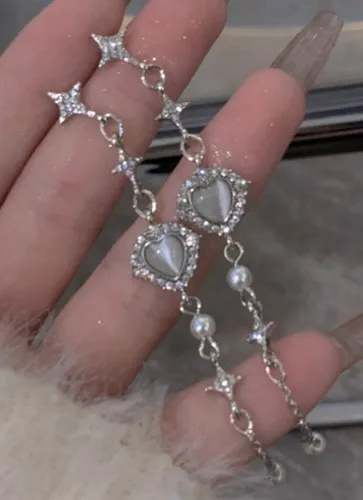 1 Par Moda Zircônia Cúbica Decoração De Pérola Falso Coração Design Estrelas Balança Brincos Para Mulheres Para Datação | SHEIN Brasil