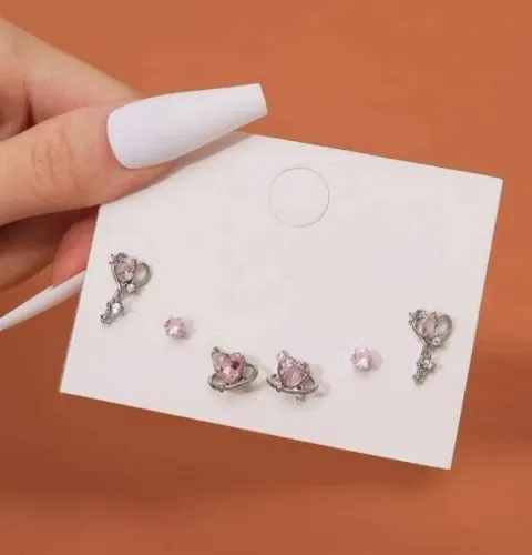 3 pares Brincos de orelha desenho coração zircônia cúbica | SHEIN Brasil