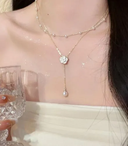 Flor & Decoração De Pérola Falso Colar Y Lariat | SHEIN Brasil